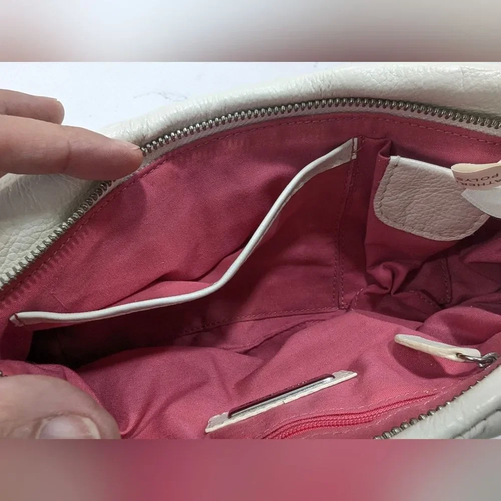 WHBM Soft Leather Clutch Cream Bag Purse Ruffle Zip Closure Inside Pockets Party - Picture 10 of 11